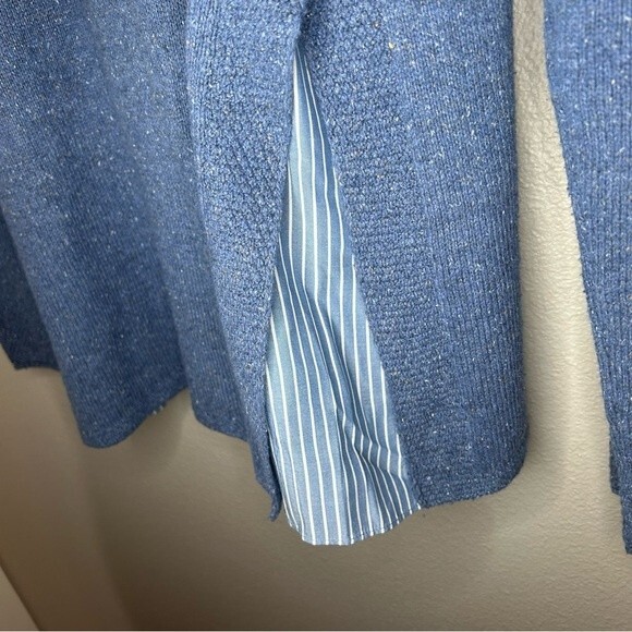 J. Jill blue silk blend knit pullover sweater with side stripe panel size medium - Picture 3 of 5